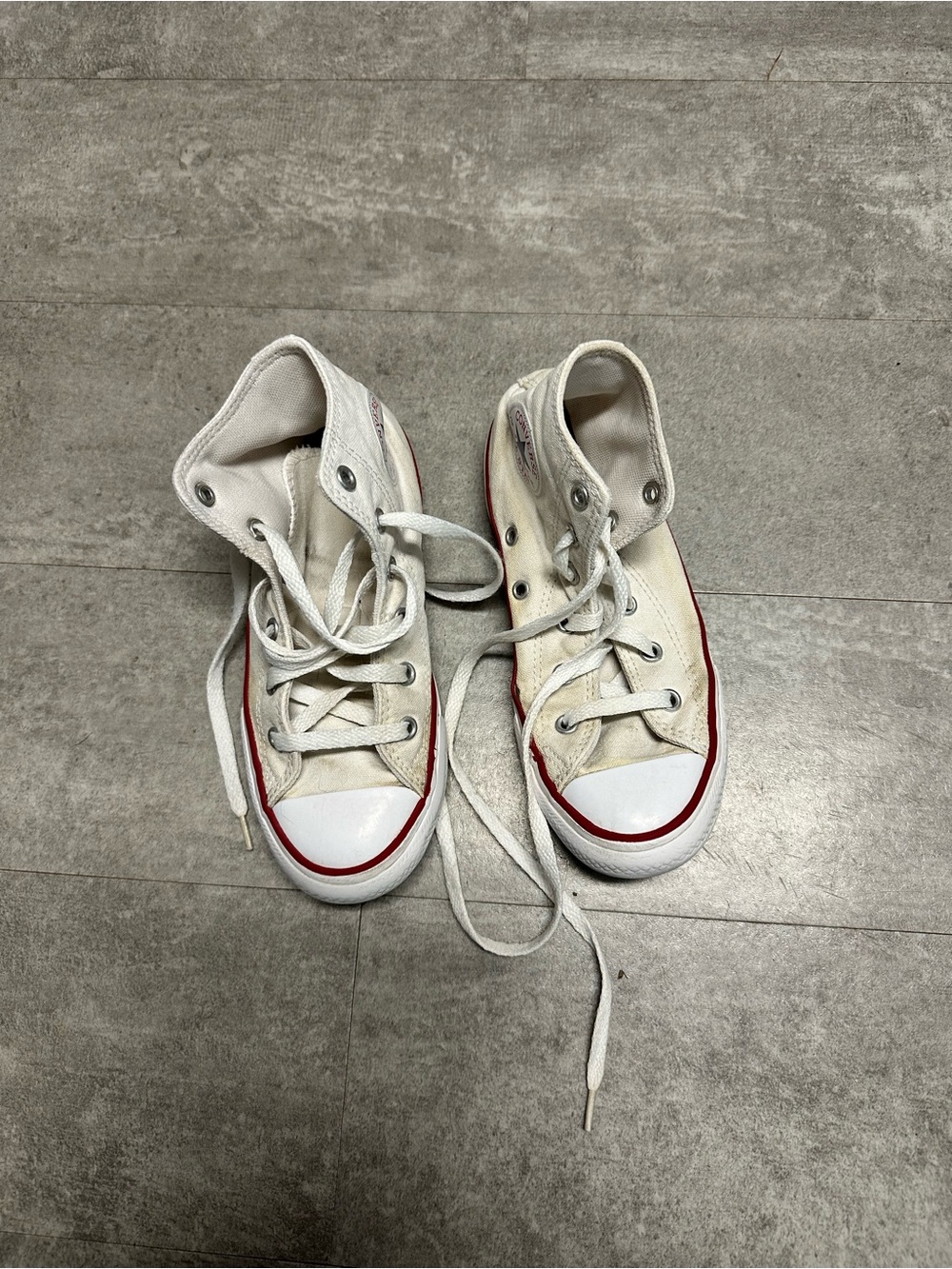Converse Kids White Canvas High-Top Sneakers with Red Stripe
